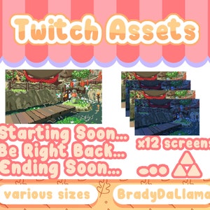 Zelda Twitch screen asset pack 12 screens, 4 .gif items/ Instant Download, Legend of Zelda LoZ Kakariko, Shrine Twitch screen assets