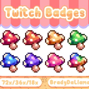 8 Emblemas Twitch de Cottagecore de Cogumelo Mágico / Download Instantâneo, Emblemas de pixel de RPG de forragem de chalé fofo