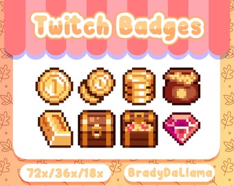 8個の宝コインTwitchバッジ / インスタントダウンロード、RPGゴールドコインバッジ