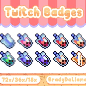 10 Boba Pixel Twitch Badges / Instant Download, cute milk tea boba badge