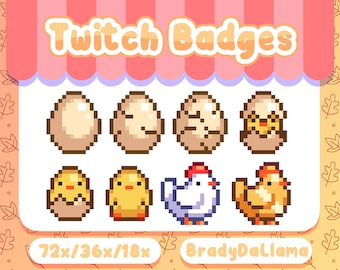 8個の孵化鶏Twitchバッジ / インスタントダウンロード、かわいい卵のひよこのTwitchサブバッジ