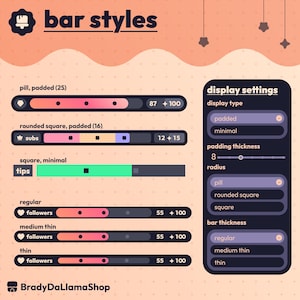 May include: A graphic showing different bar style options with the text "bar styles" at the top. The image displays various bar styles, including pill, rounded square, and square, with display settings options.