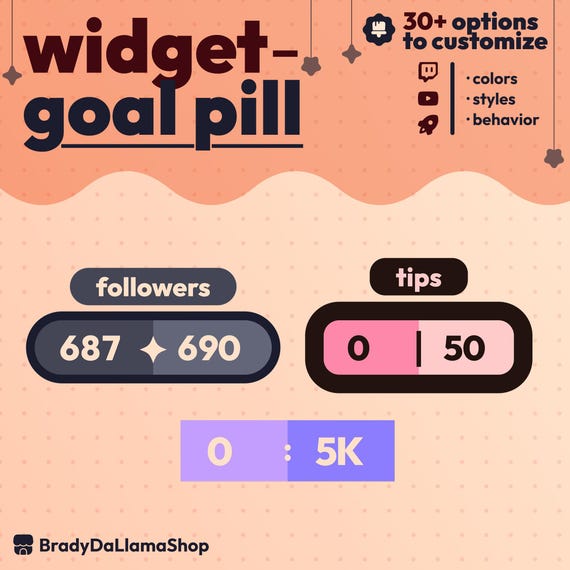 Goal Pill Twitch/YouTube Widget | Instant Install | customizable twitch, youtube goal widget: follower, partner plus, subs, bits, superchats