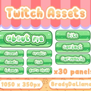 30 Green Glassy Starlight Twitch Panels / Instant Download, cute twitch panel information headers