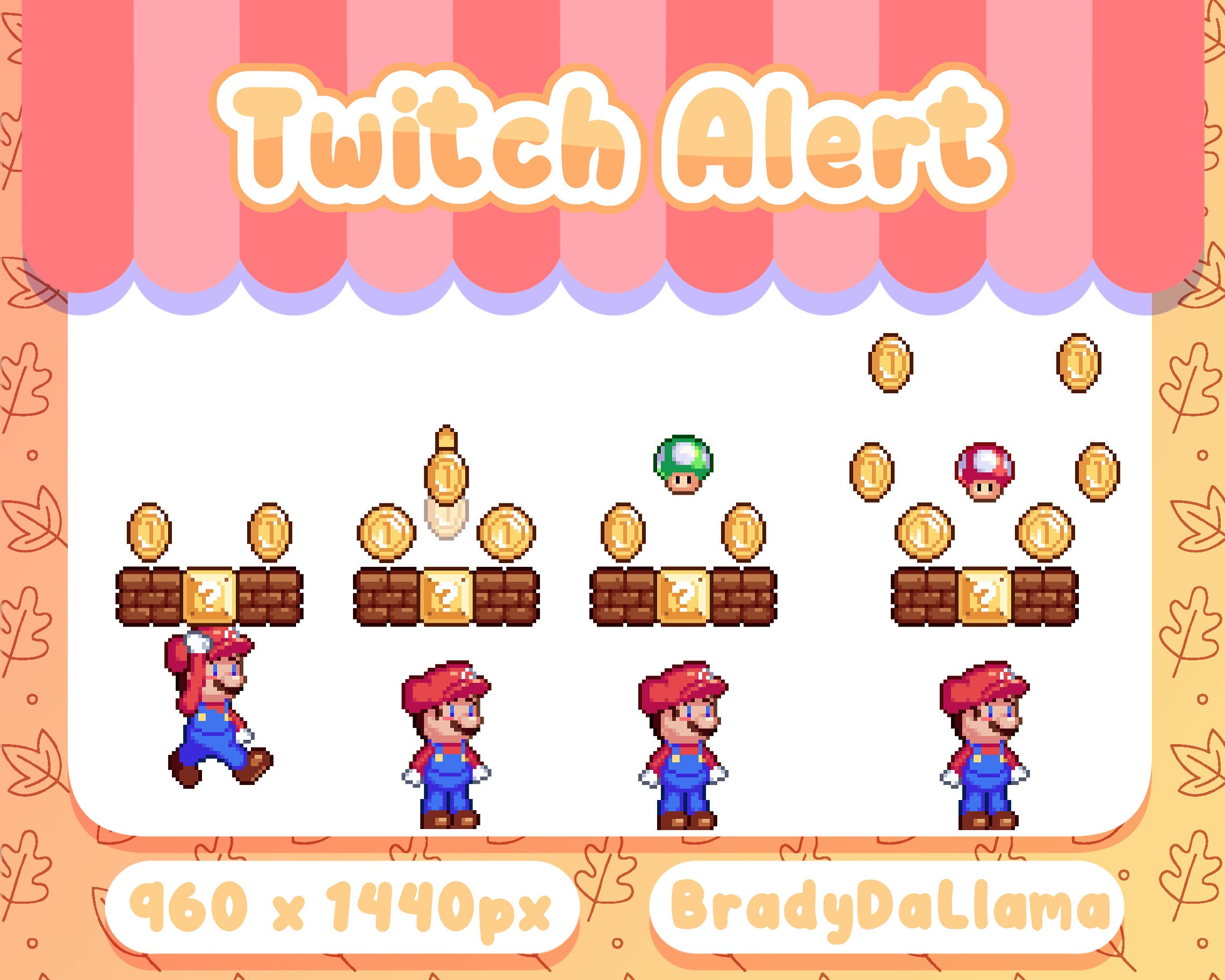 10 Mario Pixel Twitch Alerts / Instant Download, Cute Retro Gaming ...