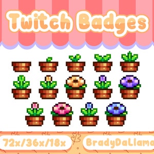 14 Potted Plant Twitch Badges / Instant Download, Cute yellow pink purple flower Twitch Sub badge