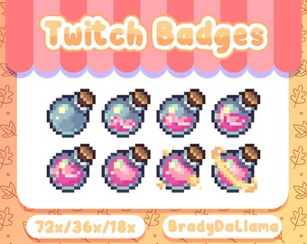 8個のピンクのピクセルポーションTwitchバッジ / インスタントダウンロード、RPGポーションTwitchストリームバッジ