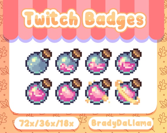 8 Pink Pixel Potion Twitch Badges / Instant Download, RPG potion twitch stream badge