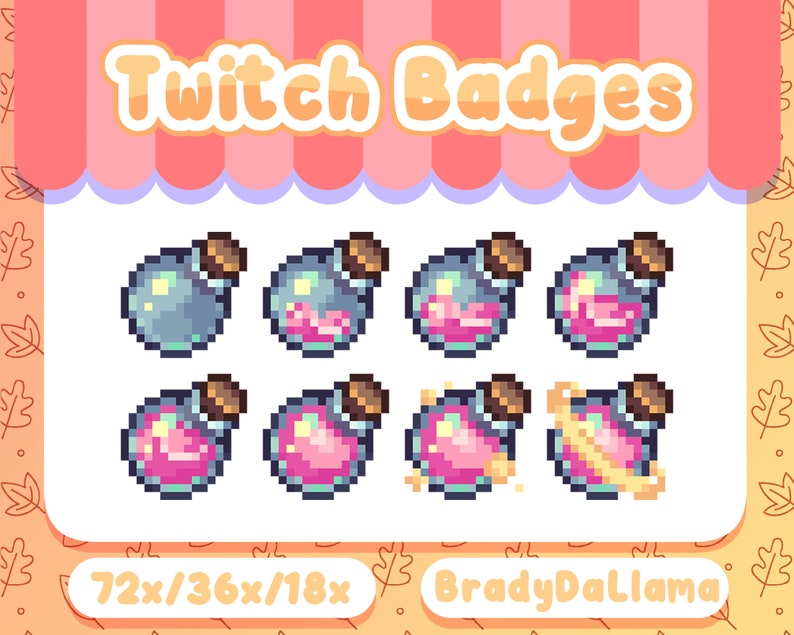 8 rosa Pixel Potion Twitch-märken / Direkt nedladdning, RPG Potion Twitch stream-märke bild 1