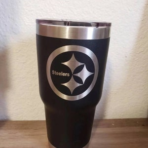 Steelers yeti cup  Glitter tumbler cups, Yeti cup designs