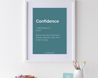 Confidence definition A3 green print poster/motivational wall art/inspirational wall art/home decor print/confidence quote/kids room decor