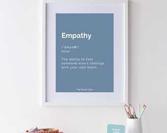 Empathy definition A3 blue poster/motivational wall art/colorful print/housewarming gift/happy poster/positive wall art