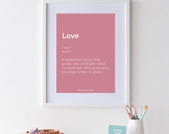 Love definition A3 pink poster/motivational wall art/colorful print/housewarming gift/happy poster/positive wall art