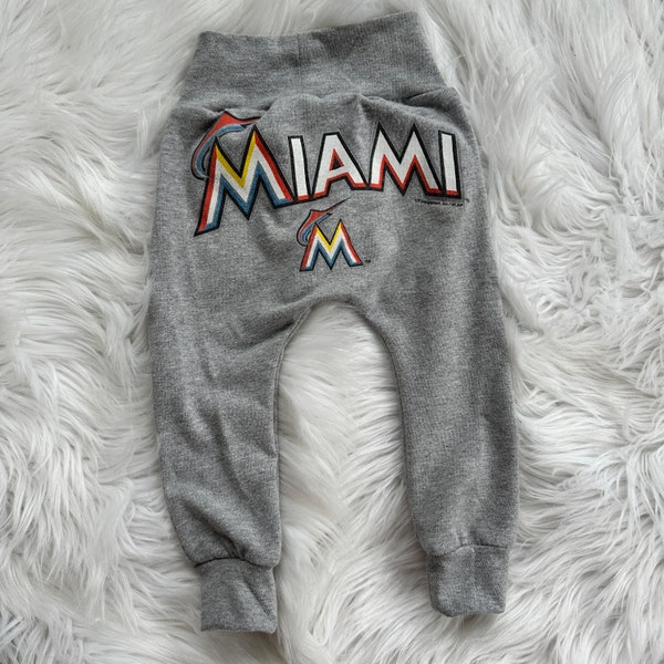 Baby Harem Jogger Pants Made From Recycled Tshirt / Miami Marlins Baseball / Size 9-12 Month