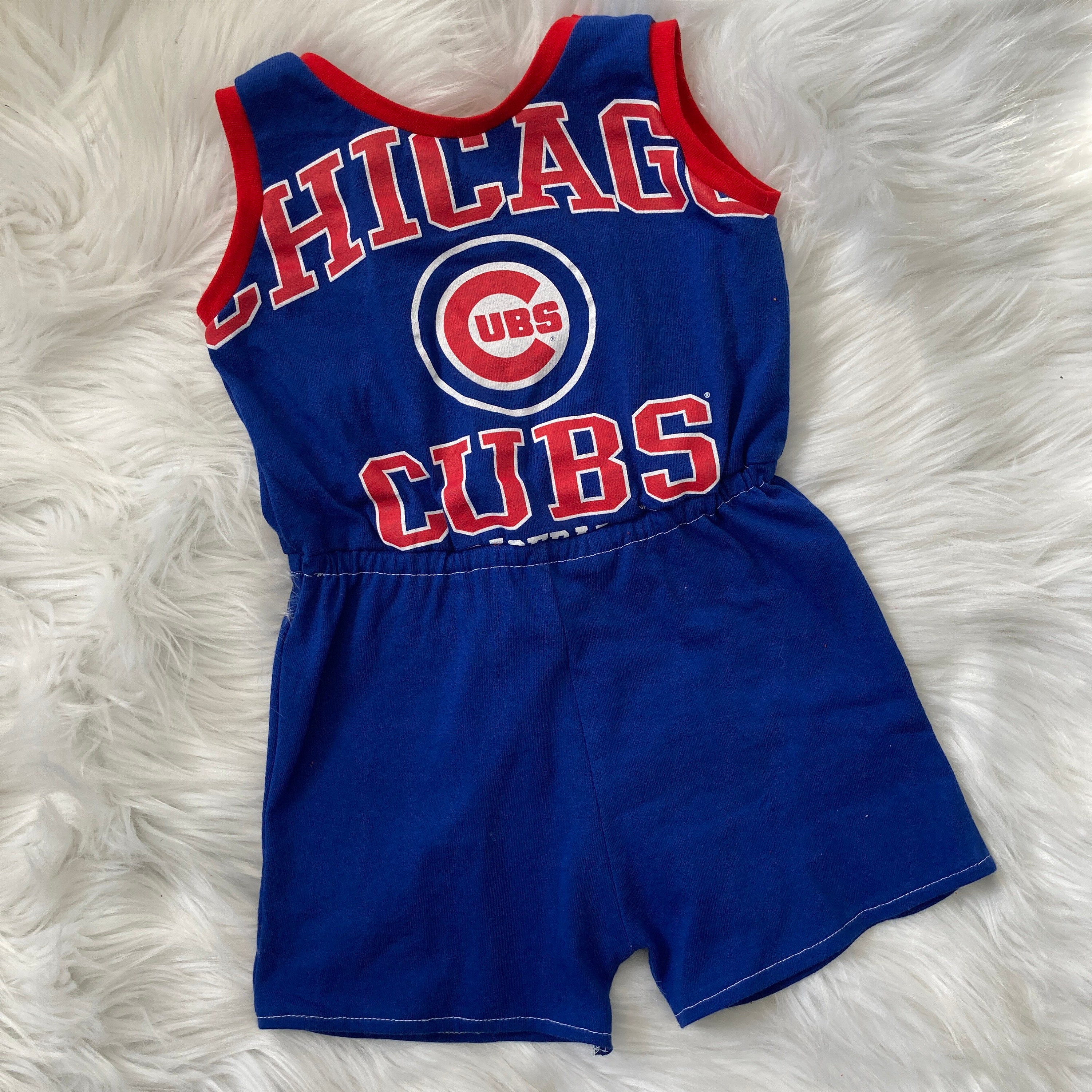 Elastic Waistband Waist Romper Made from Recycled Tshirt / Chicago Cubs Baseball / Size 18-24 Month