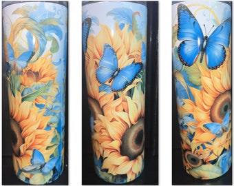 Sunflowers butterflies 20 oz tumbler stainless steel