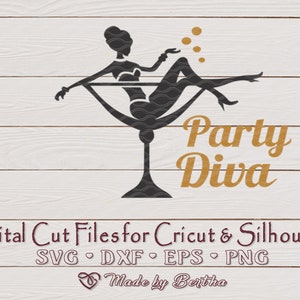 New Year, Party Diva, Party Girl, Bridal Party Champagne Party, Bachelorette party, Digital SVG File for Cricut or Silhouette, DXF, PNG, Eps