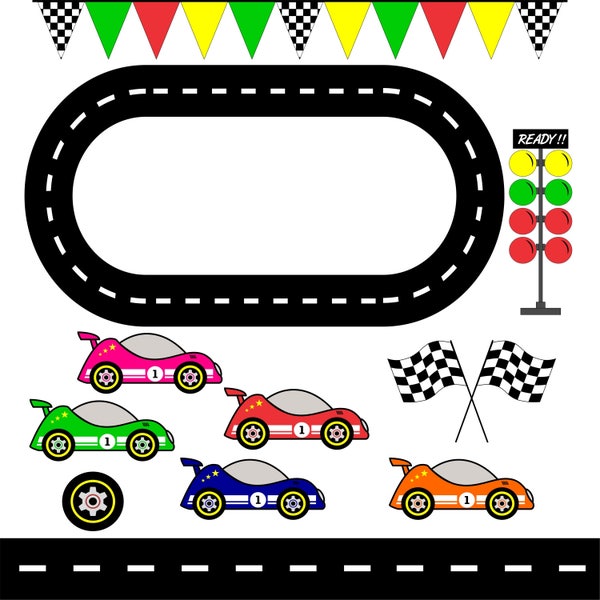 Racing Cars, Race Track Clipart / Checkered Flag/ graphic  image/ Printable / Scrapbook Digital Image / Instant Download / Commercial Use