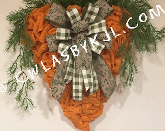 Burlap Carrot Wreath, Farmhouse Easter Front Door Decor
