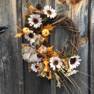 Fall floral grapevine wreath, silk flower wreath, front door wreath, gift for her, rustic wreath, neutral wreath