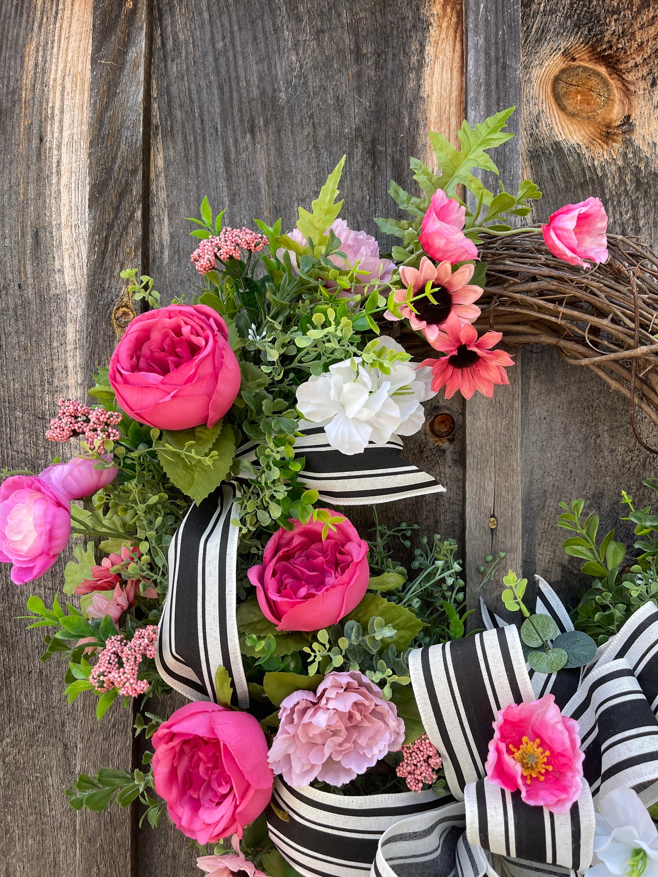 Spring Floral Grapevine Wreath Silk Flower Wreath Front Door Etsy