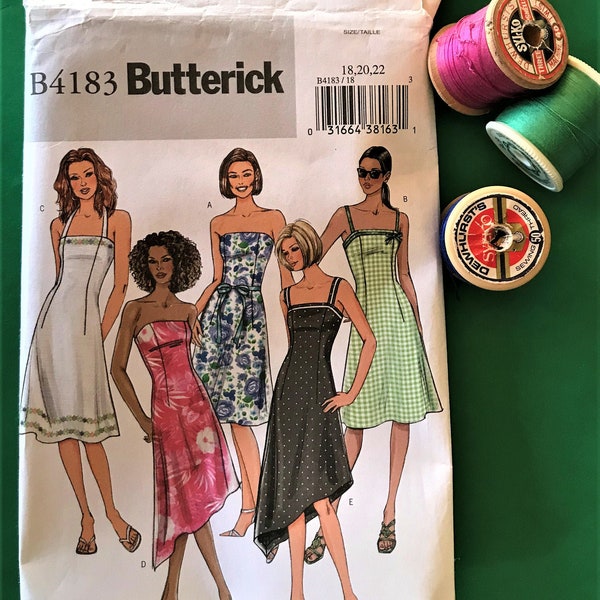 BUTTERICK 4183 Women's Summer Dress Sewing Pattern Size 18-20-22 Halter Strapless SunStrap & Hemline Variations 2004