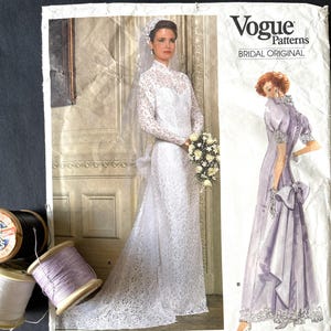 Patrón de costura vintage de 1986 para vestido de novia y vestido de dama de honor VOGUE 1827, talla 12 (busto 87 cm/34").