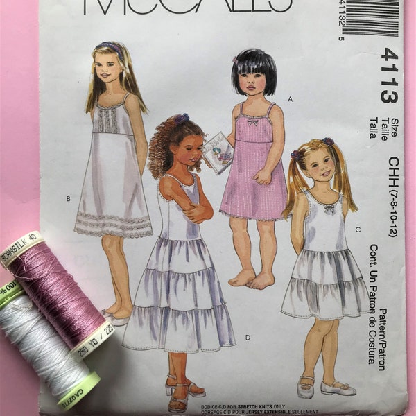 McCALLS 4113 Girl's Sleeveless Tiered or Aline Dress UNCUT Size 7-8-10-12 Chest 66-76cm/26-30" Dressmaking Sewing Pattern 2003