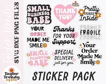 DIGITAL FILES Small Business Sticker Pack Bundle, retro stickers svg, boho trendy business stickers, sticker pack, svg, dxf, png, boho svg