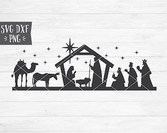 Instant SVG/DXF/PNG Nativity (long) svg, christmas night svg, manger svg, jesus svg, mary joseph jesus svg, basic nativity, christmas sign