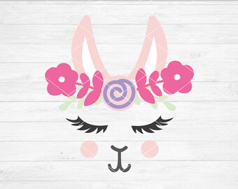 Instant SVG/DXF/PNG Llama Flower Crown Face, alpaca svg, llama svg, llama face svg, dxf, cut file, silhouette, cricut, party svg, llama diy