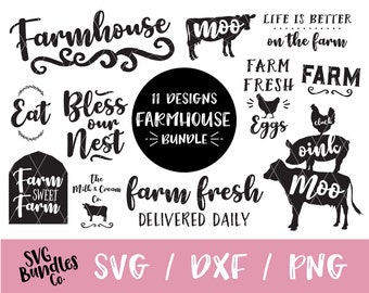 Instant SVG/DXF/PNG Farmhouse Bundle, farmhouse svg, farmhouse sign svg, quote, dxf, cut file, craft, silhouette, cricut, cow, farm fresh