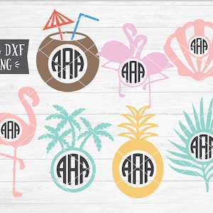 Instant SVG/DXF/PNG Beach Monogram Frame Bundle of 7, summer svg, dxf, cut file, cricut, monogram svg, beach monogram svg, summer svg, palm