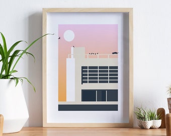 BRUTALIST CAT 01 - Sunset Architecture Minimalist Mid-century Modern Screen print Style Giclee Print Poster