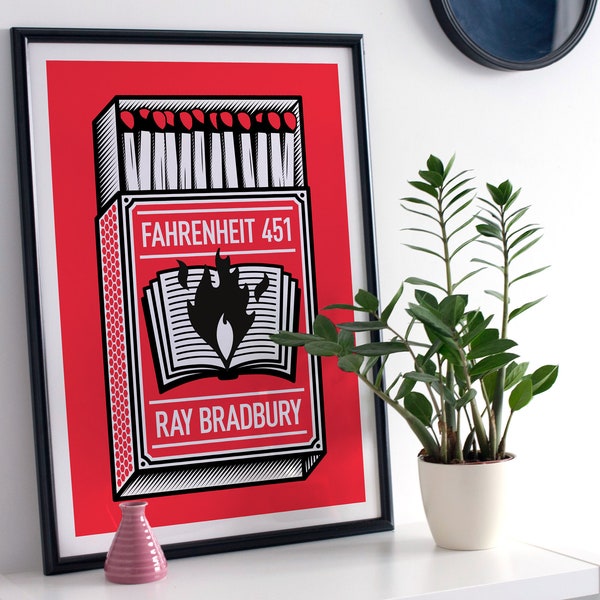 FAHRENHEIT 451 - RAY BRADBURY - Linocut Style Giclee Print Poster