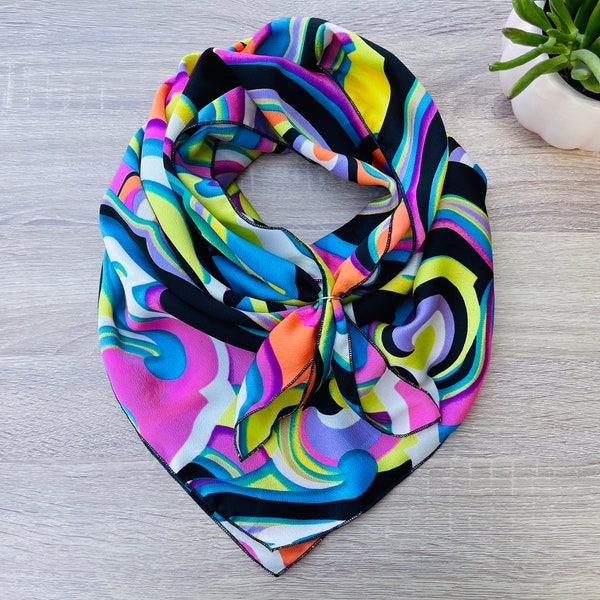 SILKY SCARF WILDRAG -  Pucci inspired print / Hair covering / western scarf / curly hair care / hand made silky poly satin /
