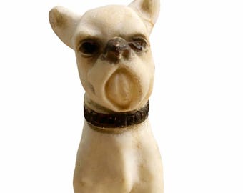 Figura de perro Boston Terrier Marbelle vintage de 1940, decorada a mano, estatua de mármol, hecha en EE. UU.