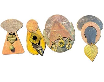 Vintage Mixed Metal Button Covers Set, Tribal Modern Artisan Shirt Clips
