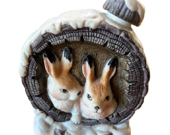 Vintage Snow Rabbits Bourbon Decanter W A Lacey Limited Edition 4797 Rabbit Whiskey Bottle Woodland Decor Collectible Ceramic Flask