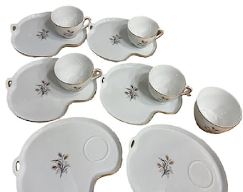 Vintage Noritake Wheatcroft Snack Set Artist Palette Tea Set Cottagecore Japan China Gold Trim 5852