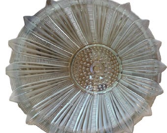 Vintage Art Deco Sunburst Glass Ceiling Light Shade 14 Inch Frosted Clear Pressed Glass Flower Flush Mount Globe Replacement 1930s Lighting