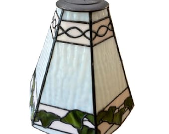 Stained Glass Lamp Shade Ivy Leaf Design White Green Glass Replacement Shade 12 Inch