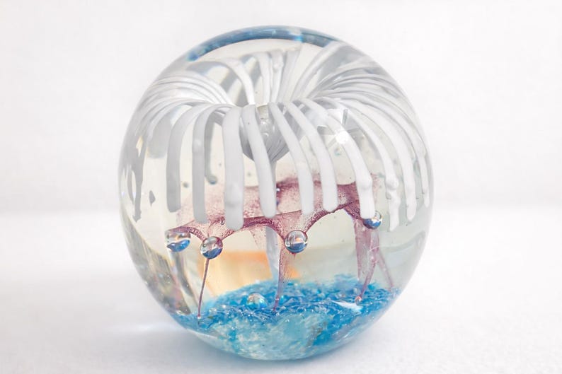 Hand Blown Jellyfish Art Glass Paperweight Orb Ocean Glass Sculpture ...