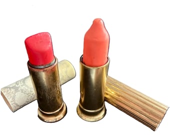 Vintage Coty Lipstick Tubes: 24K Gold Tone Metal, Sugar Daddy Accent Red