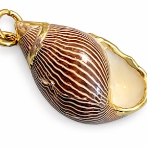 Vintage Shell Pendant Gold Tone Wrapped Seashell Charm Necklace Pendant