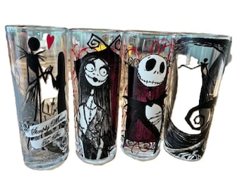 Disney Nightmare Before Christmas Glass Tumbler Set Jack Sally Halloween Glasses Set of 4