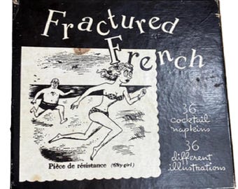 Vintage Fractured French Cocktail Napkins Complete Set of 36 Errett Smith New York Mid Century Barware Humor Novelty Paper Napkins Original