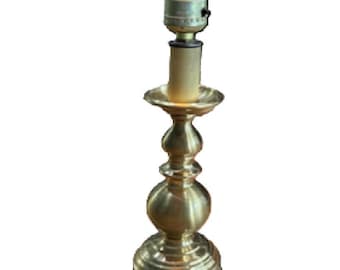 Vintage Brass Candlestick Table Lamp Base Traditional Colonial Style Working Brass Accent Lamp