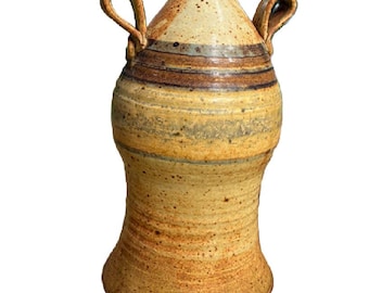 Signed Zappa Studio Pottery Kerosene Oil Lamp Base 12 Inch Stoneware Vessel Handmade Ceramic Art Pottery Rustic Decor