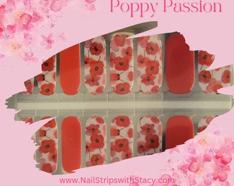 Poppy Passion / Nail Strips / Nail Wraps / Nail Stickers / 100% Nail Polish  /Manicure